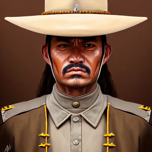 Image similar to portrait painting of an arakocra sheriff, sharp focus, award - winning, trending on artstation, masterpiece, highly detailed, intricate. art by merwild and ernesto irawan and rachel denton