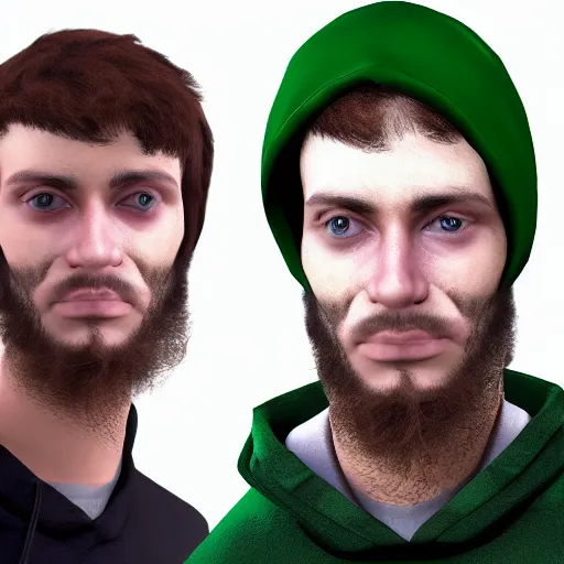 Prompt: portrait of a chad programmer with green hood, photorealistic