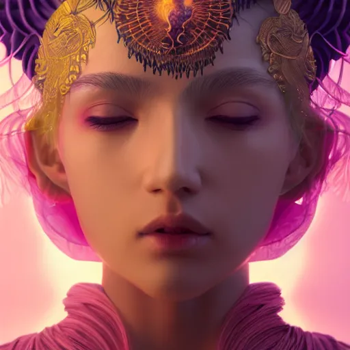 Image similar to goddess portrait. jellyfish phoenix head. intricate artwork by Tooth Wu and wlop and beeple. octane render, trending on artstation, greg rutkowski very coherent symmetrical artwork. cinematic, hyper realism, high detail, octane render, 8k