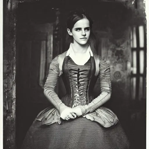 Image similar to emma watson 1 8 0 0 s saloon, black - and - white photo,