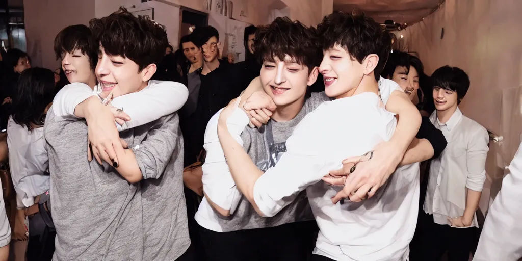 Image similar to charlie puth hugging Jung kook