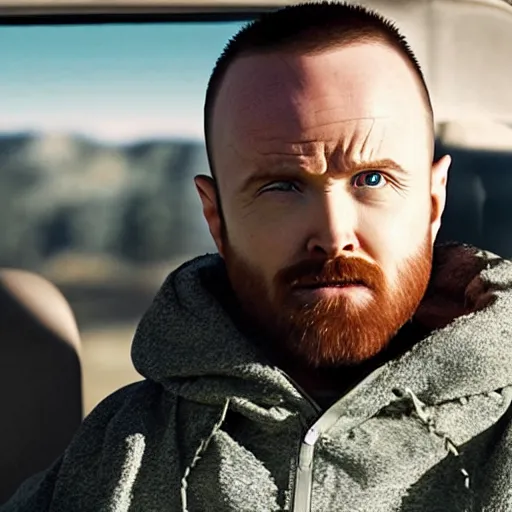 Image similar to Live Action Still of Aaron Paul dressed as and playing Walter White in Breaking Bad, real life, hyperrealistic, ultra realistic, realistic, highly detailed, epic, HD quality, 8k resolution, body and headshot, film still