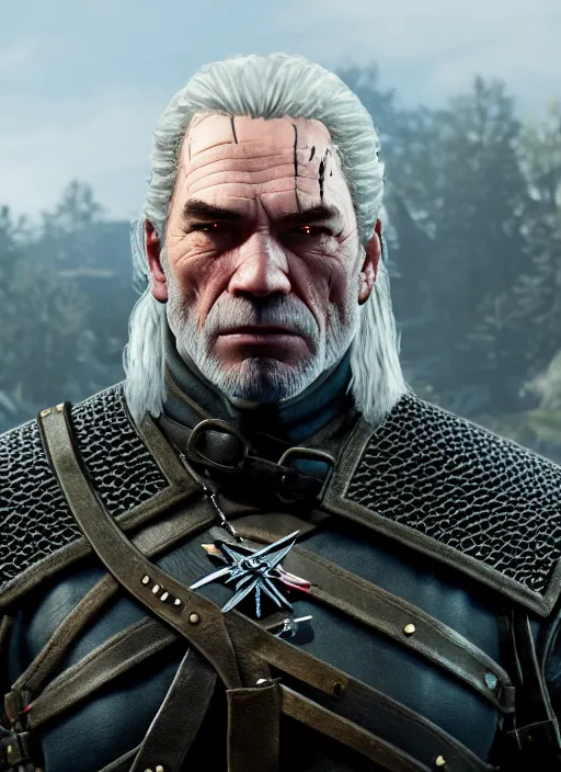 Prompt: Tommy Lee Jones in The Witcher 3, gameplay, 8k, HD