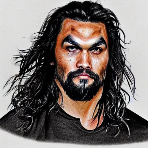 Prompt: a sketch of Jason Momoa\'s face