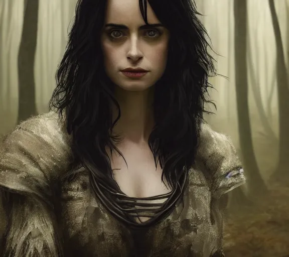 Prompt: 5 5 mm close up portrait photo of krysten ritter as yennefer of vengerberg in black leather armor and black hair, in a forest. magical atmosphere. art by greg rutkowski. lifelike. very detailed 8 k. intricate. soft light. nikon d 8 5 0.