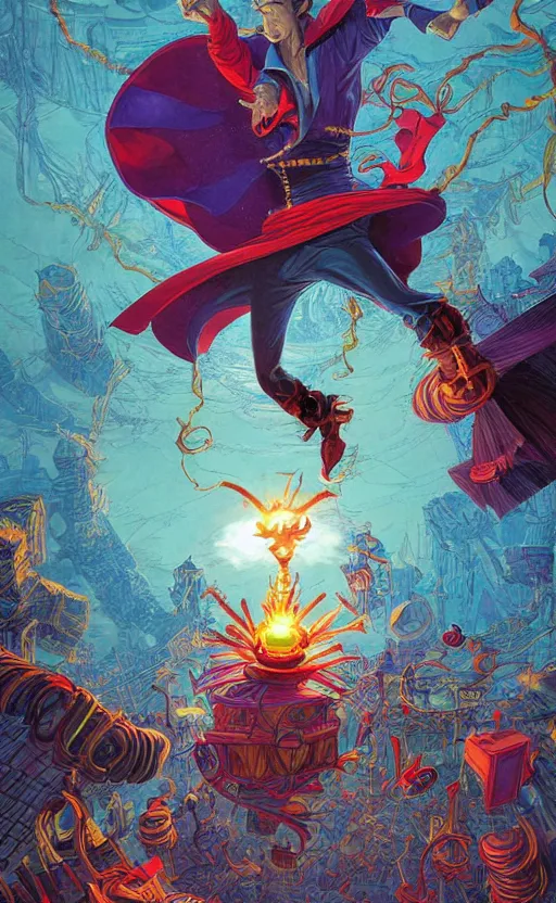 Prompt: the third first image on the scattered absurdity server, dr seuss, and dr strange, very pretty, photorealistic, portal hopping and time warping with reckless abandon, by Greg rutkowski, Jacek Yerka, Dan Mumford