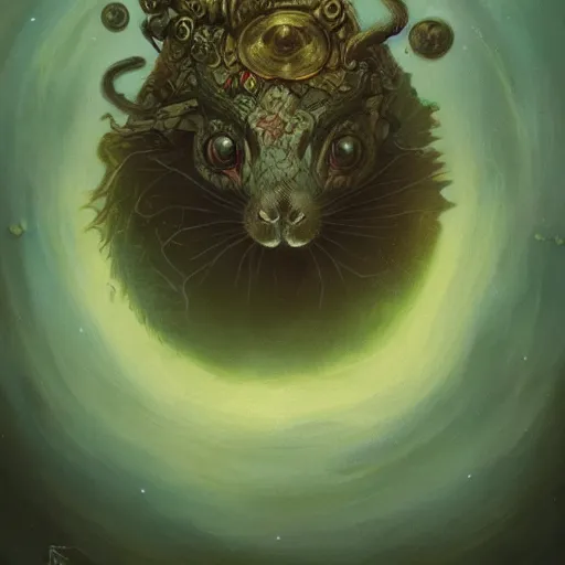 Image similar to Rat king of the mountains, gold and green, portrait, by Anato Finnstark, Tom Bagshaw, Brom