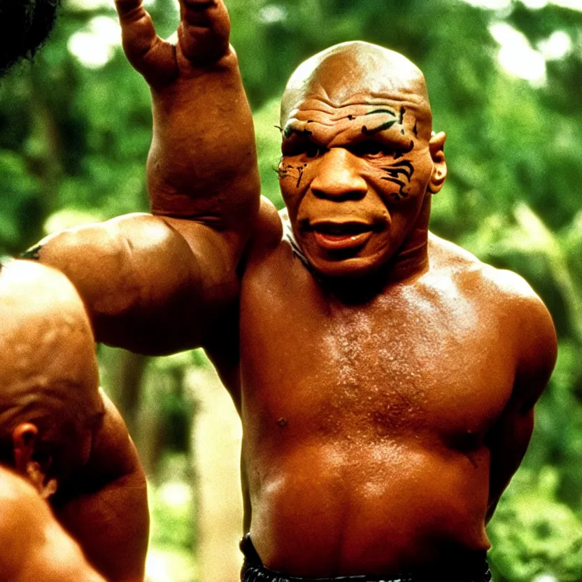 Image similar to mike tyson starring in the movie troll 2, movie still 8 k,