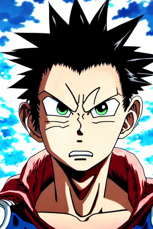 Prompt: highly detailed portrait of an angry boy with electric powers and spikey hair by akira toriyama, in my hero academia, in attack on titan, 8 k, anime!!!!!!!!!!!!!!!, trending on artstation, very big eyes, detailed eyes, official media, blue eyes