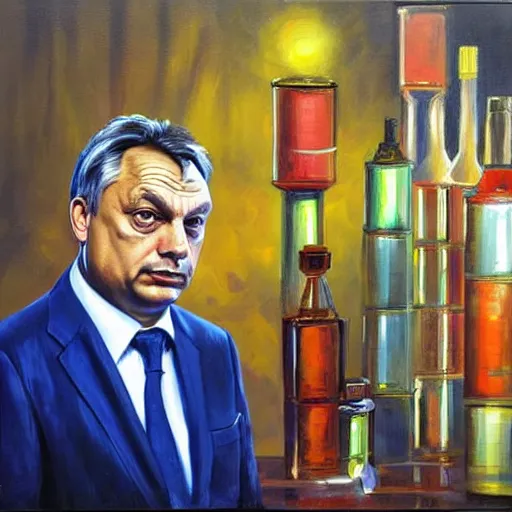 Prompt: viktor orban in his laboratory, oil painting