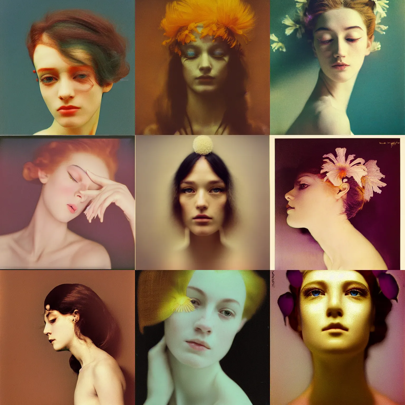 Prompt: kodak portra, 8 k, soft light, clean lines, fine art portrait photography, iris flower merging with face, fashion photography, maxfield parrish, camille vivier, moebius, james jean, yoji shinkawa, odilon redon, gaston bussiere, eugene grasset, janis rozentals