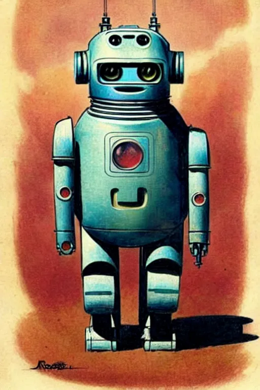 Prompt: (((((1950s robot robby the robot. muted colors.))))) by Jean-Baptiste Monge !!!!!!!!!!!!!!!!!!!!!!!!!!!