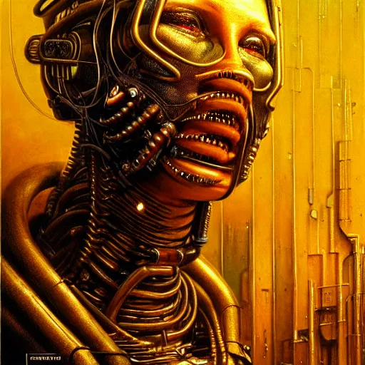 Image similar to cyberpunk cenobite, atmospheric lighting, painted, intricate, golden hour, ultra detailed by peter gric, giger, enki bilal