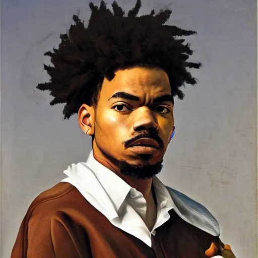 Image similar to a portrait painting of Chance The Rapper as a Poet in the style of Caravaggio, 1599, realistic, detailed