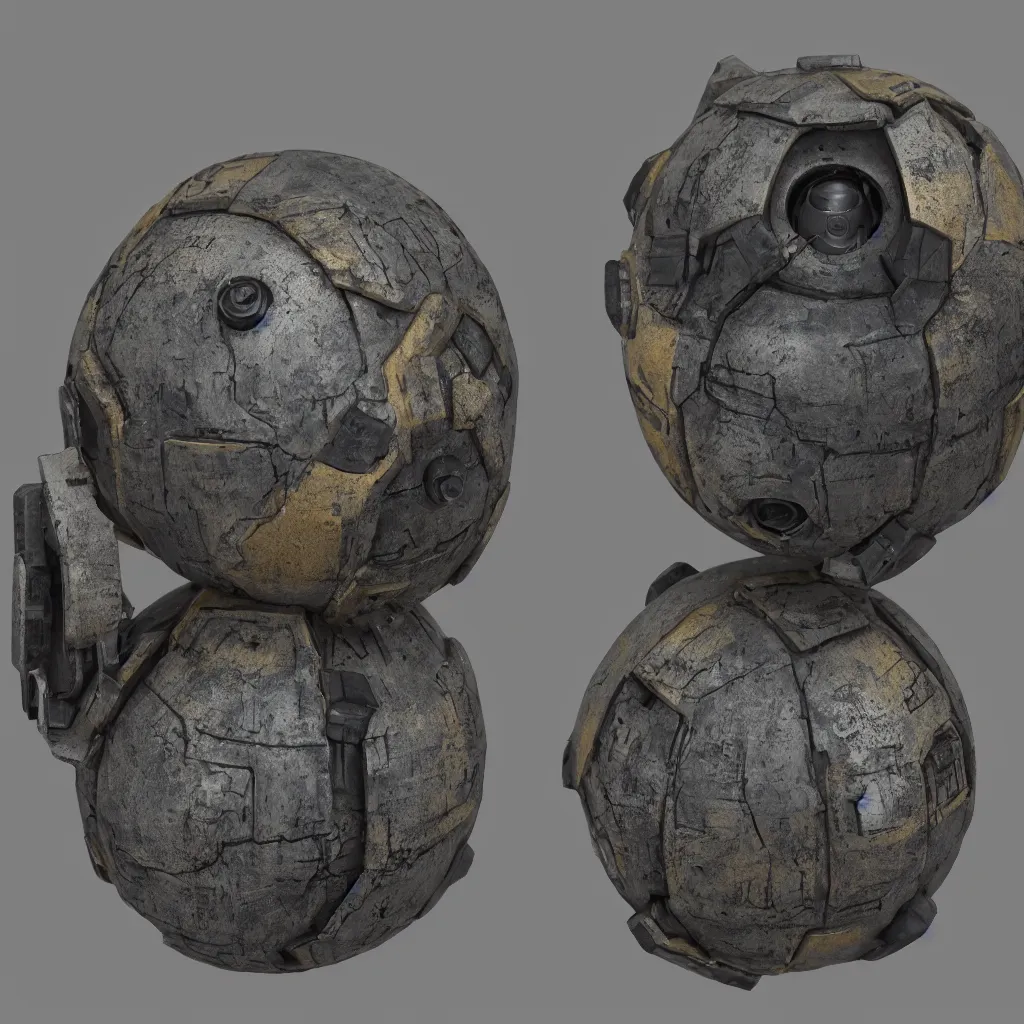 Image similar to a cyberpunk energy grenade, photo realistic weathered materials, highly detailed, octane render