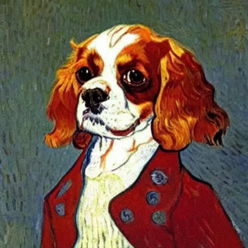 Prompt: a king charles cavalier, painting by van gogh, award winning painting, highly detailed