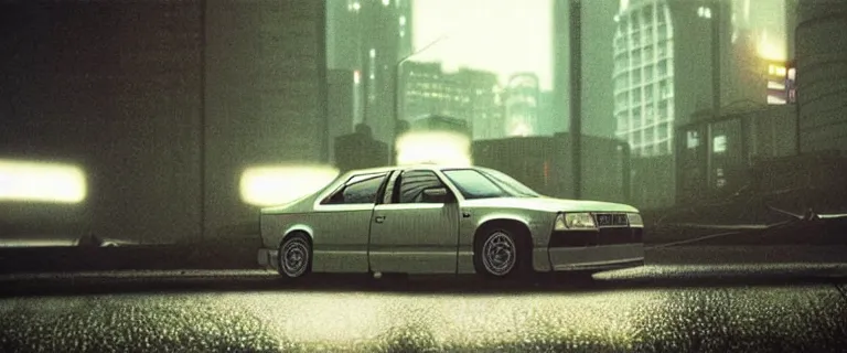 Prompt: Aqua Metallic Audi 80 RS 2 Avant (1995), black car, a gritty neo-noir, dramatic lighting, cinematic, establishing shot, extremely high detail, photorealistic, cinematic lighting, artstation, by simon stalenhag, Max Payne (PC) (2001) winter new york at night, flashing lights, Poets of the Fall - Late Goodbye