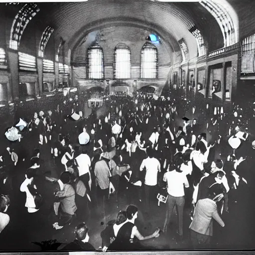 Image similar to color photo of water - balloon fight in grand central station circa 1 9 2 3