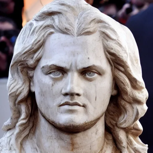Prompt: Leonardo DiCaprio in the style of a roman statue standing in Rome