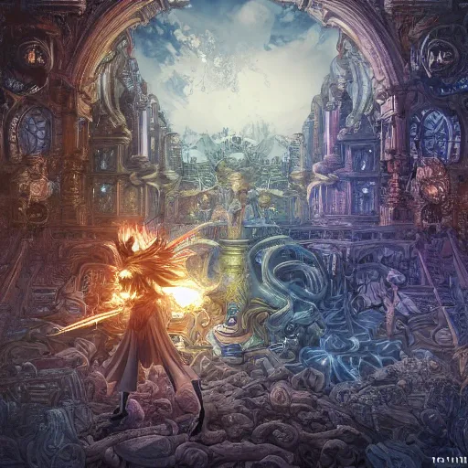 Prompt: time dimension, powerful, an ultrafine hyperdetailed illustration by kim jung gi, irakli nadar, intricate linework, bright colors, octopath traveler, final fantasy, unreal engine highly rendered, global illumination, radiant light, detailed and intricate environment