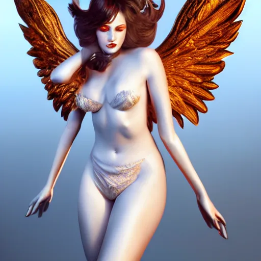 Image similar to fantasy angel with wings inspired avant - garde art, deco fashion, highly detailed, photorealistic portrait, bright studio setting, studio lighting, crisp quality and light reflections, unreal engine 5 quality render