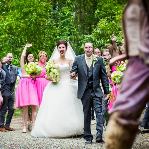 Image similar to Shrek-themed wedding, 8K ultra realistic photography, Shrek, award winning wedding photography, ultra HD