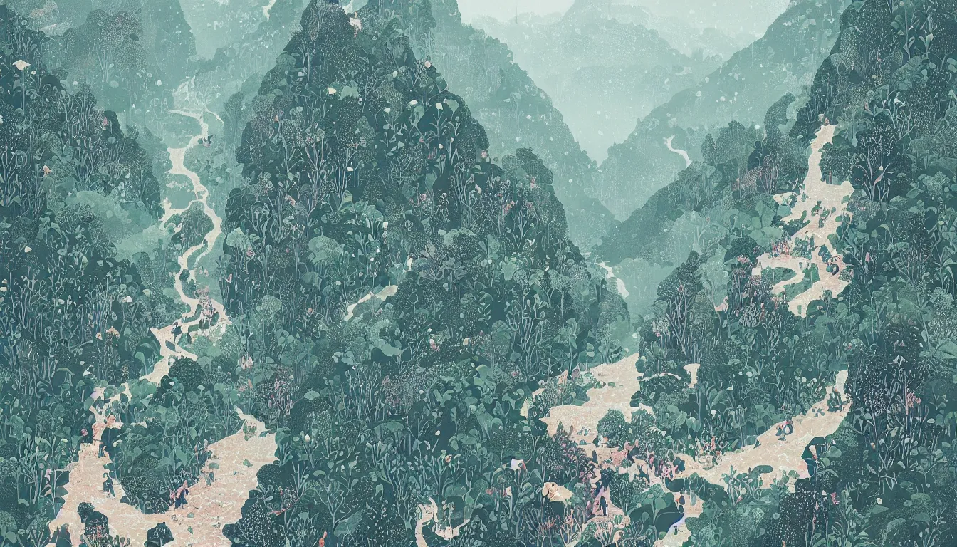 Image similar to mountain forest hiking path by victo ngai