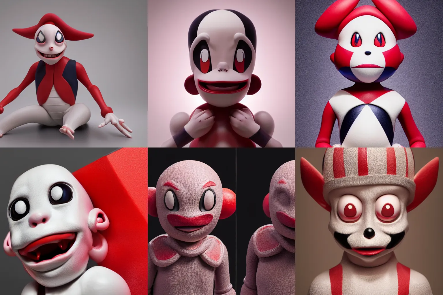 Prompt: humanoid Mr. Mime Pokemon sculpture made of real plastics, perfectly symmetrical, beautiful detailed intricate insanely detailed octane render, 8k artistic photography, photorealistic, chiaroscuro, by David Cronenberg, Raphael, Caravaggio