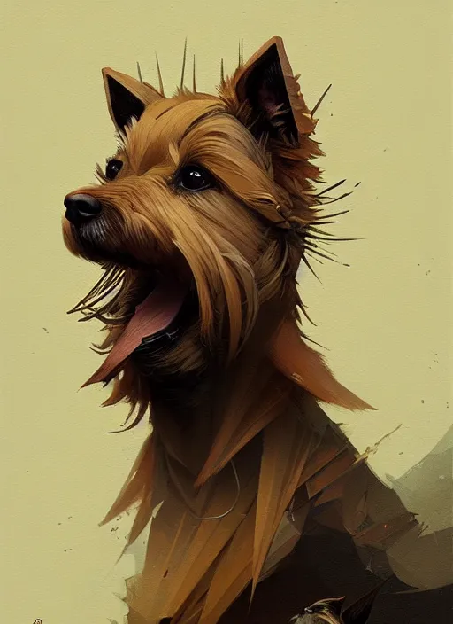 Image similar to norwich terrier as an king, backround dark, highly detailed, digital illustration, trending in artstation, modern painting, smooth, sharp focus, intricate, by peter mohrbacher