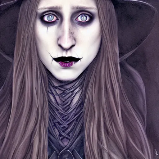 Image similar to gorgeous female Taissa Farmiga witch, black lips, realistic character concept, full body shot, spooky, black magic, illustration, symmetrical face and body, realistic eyes, cinematic lighting, hyperdetailed, detailed realistic symmetrical eyes, cgsociety, high resolution, Charlie Bowater, single face, insanely detailed and intricate, beautiful, elegant, dark forest and trees