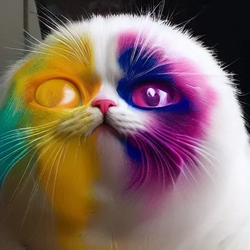 Image similar to a splash of colouful liquid in the shape of a cat