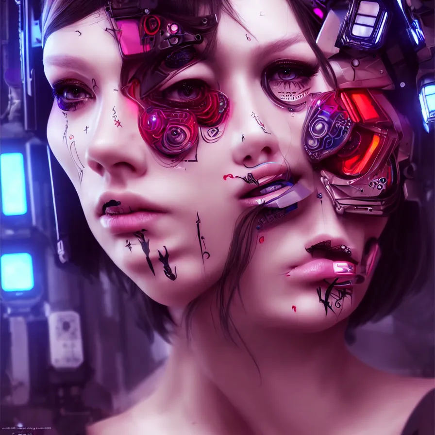 Image similar to face decoration on beautiful woman face, cyberpunk art by kuno veeber, cgsociety, computer art, ultra detailed, futuristic, anime aesthetic