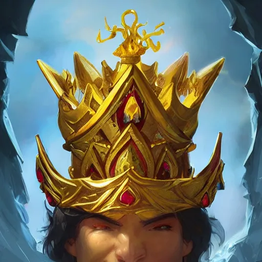 Image similar to a golden majestic king crown with gemstone carved into it, yellow theme, bright art masterpiece artstation. 8 k, sharp high quality artwork in style of jose daniel cabrera pena and greg rutkowski, concept art by tooth wu, blizzard warcraft artwork, hearthstone card game artwork, the crown