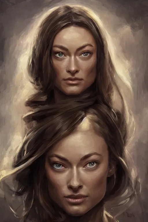 Image similar to a professional painting of a young Olivia Wilde, clothes in military armor, olive skin, long dark hair, beautiful bone structure, symmetrical facial features, intricate, elegant, digital painting, concept art, smooth, sharp focus, illustration, from StarCraft by Ruan Jia and Mandy Jurgens and Artgerm and William-Adolphe Bouguerea