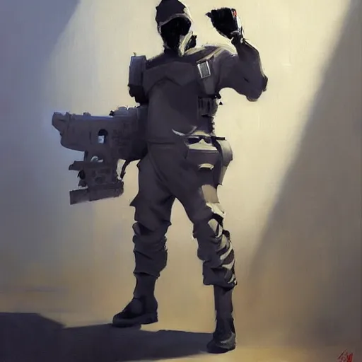 Image similar to greg manchess portrait painting of partially armored banksy as overwatch character, medium shot, asymmetrical, profile picture, organic painting, sunny day, matte painting, bold shapes, hard edges, street art, trending on artstation, by huang guangjian, gil elvgren, ruan jia, randy vargas, greg rutkowski