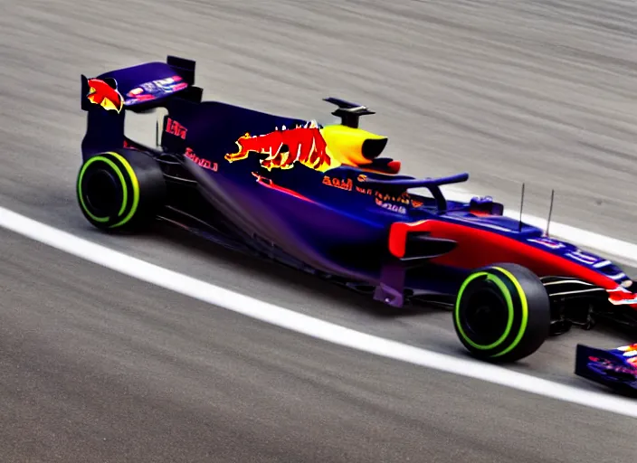 Prompt: live action photo of the 2 0 2 1 f 1 redbull car,, 8 k, hdr, sports photography