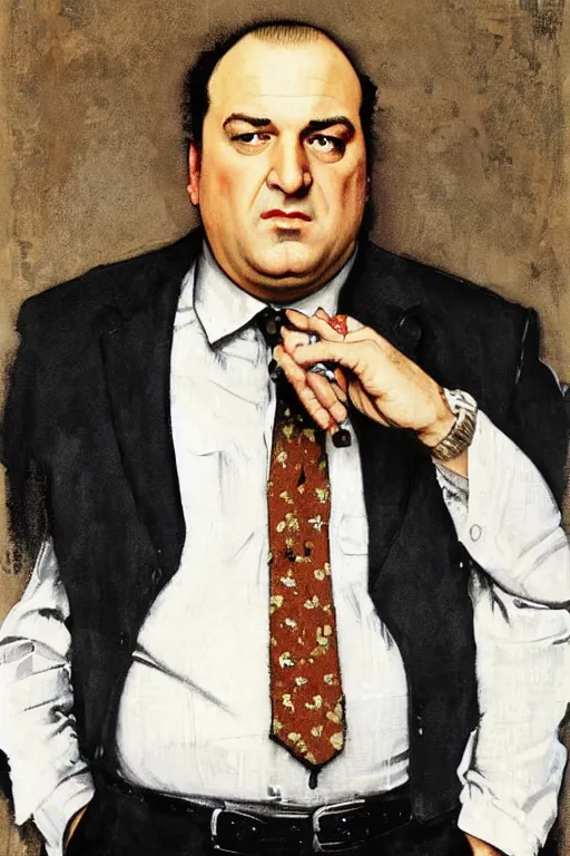 Image similar to tony soprano from the sopranos painted by norman rockwell