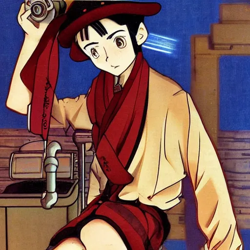 Image similar to old charismatic mechanic, old anime style