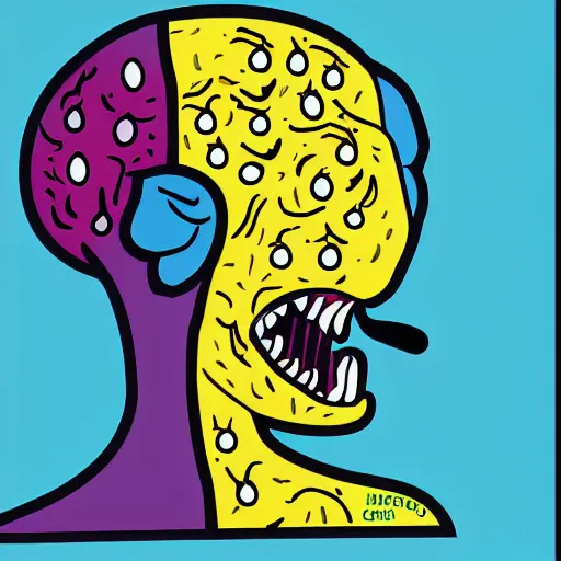 Prompt: mouth on a human brain pop art