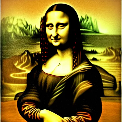 Image similar to fractal surrealistic psychedelic Mona Lisa