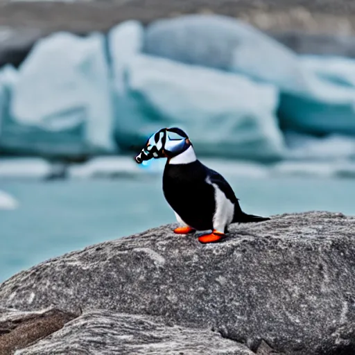 Image similar to puffin and a penguin sitting on a rock