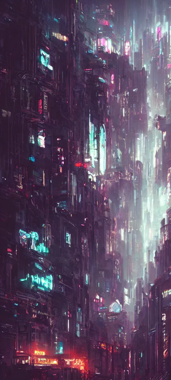 Image similar to A painting of a Cyberpunk City trending on artstation in the style of Greg Rutkowski