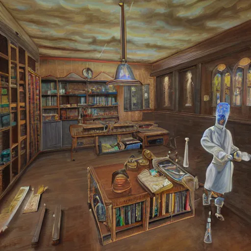 Image similar to occult laboratory detailed, painting, 4 k