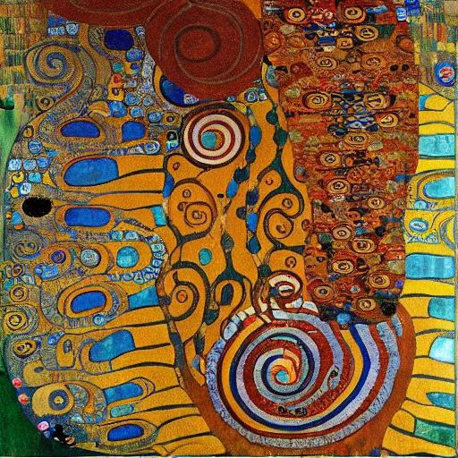 Image similar to complex ouroboros feathered serpent biting its tail large painting by gustav klimt