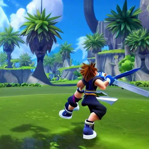 Image similar to A leaked image of a Warrior cats world in Kingdom Hearts 4, Kingdom hearts worlds, , action rpg Video game, Sora wielding a keyblade, Sora as a cat, cartoony shaders, rtx on, Erin hunter, Warrior cats book series