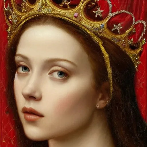 Image similar to renaissance painting scarlett johannson wearing a crown, detailed, artstation, trending, detailed