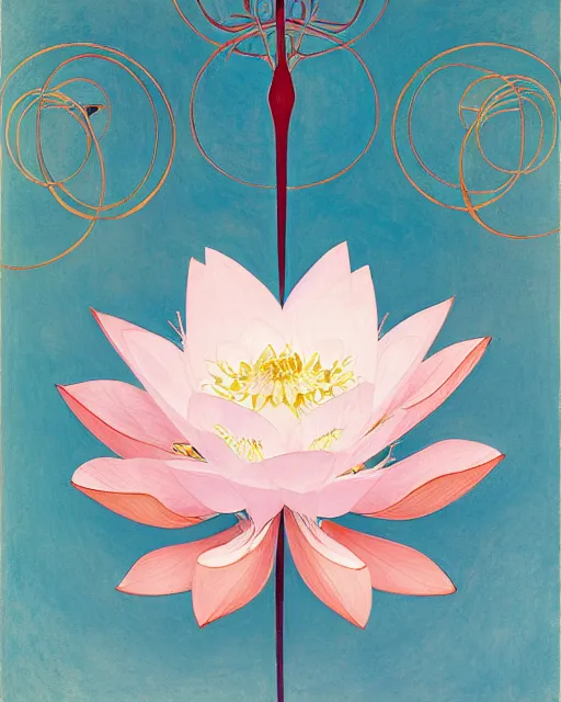 Prompt: blossoming lotus by hilma af klint, moebius, victo ngai, laurie greasly