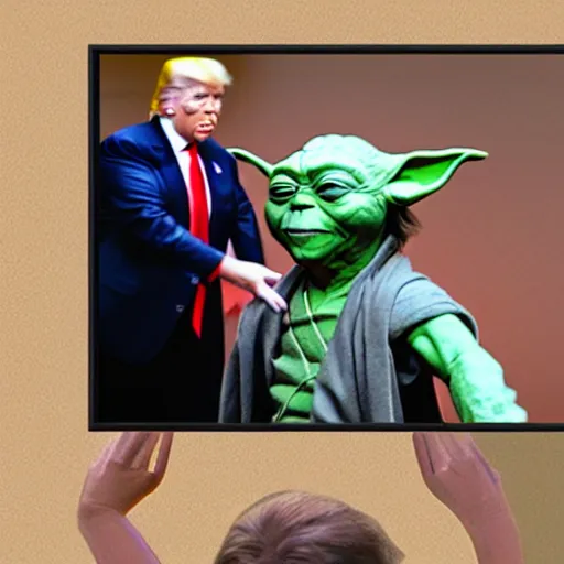 Image similar to yoda teaching english to donald trump