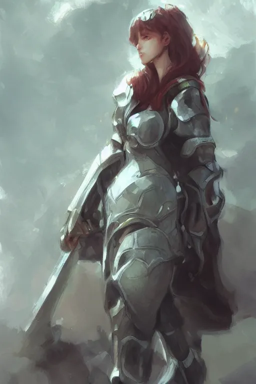 Image similar to knight, woman, illustration, rim light, top light, perfectly shaded, spring time, slight overcast lighting, soft painting, art by krenz cushart