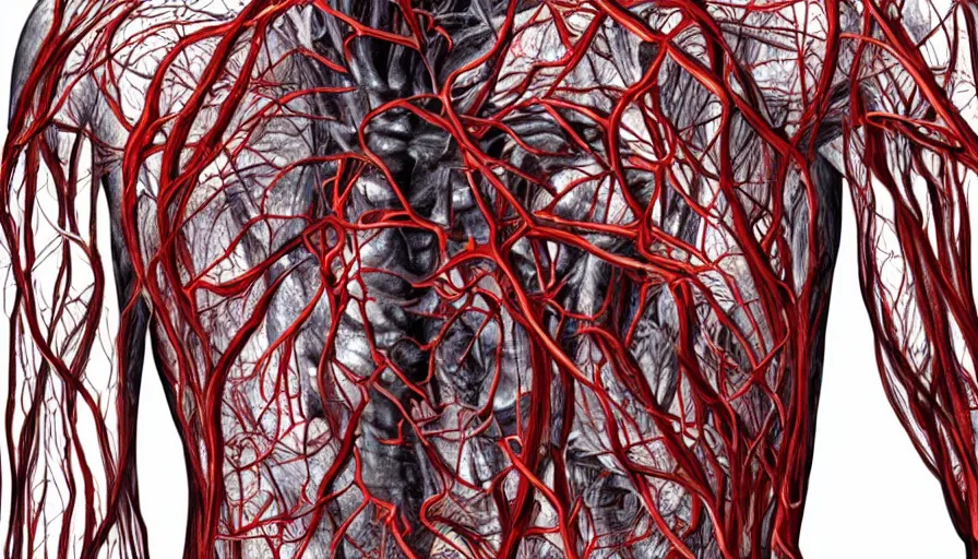 Image similar to big budget horror movie a cyborg's vascular system
